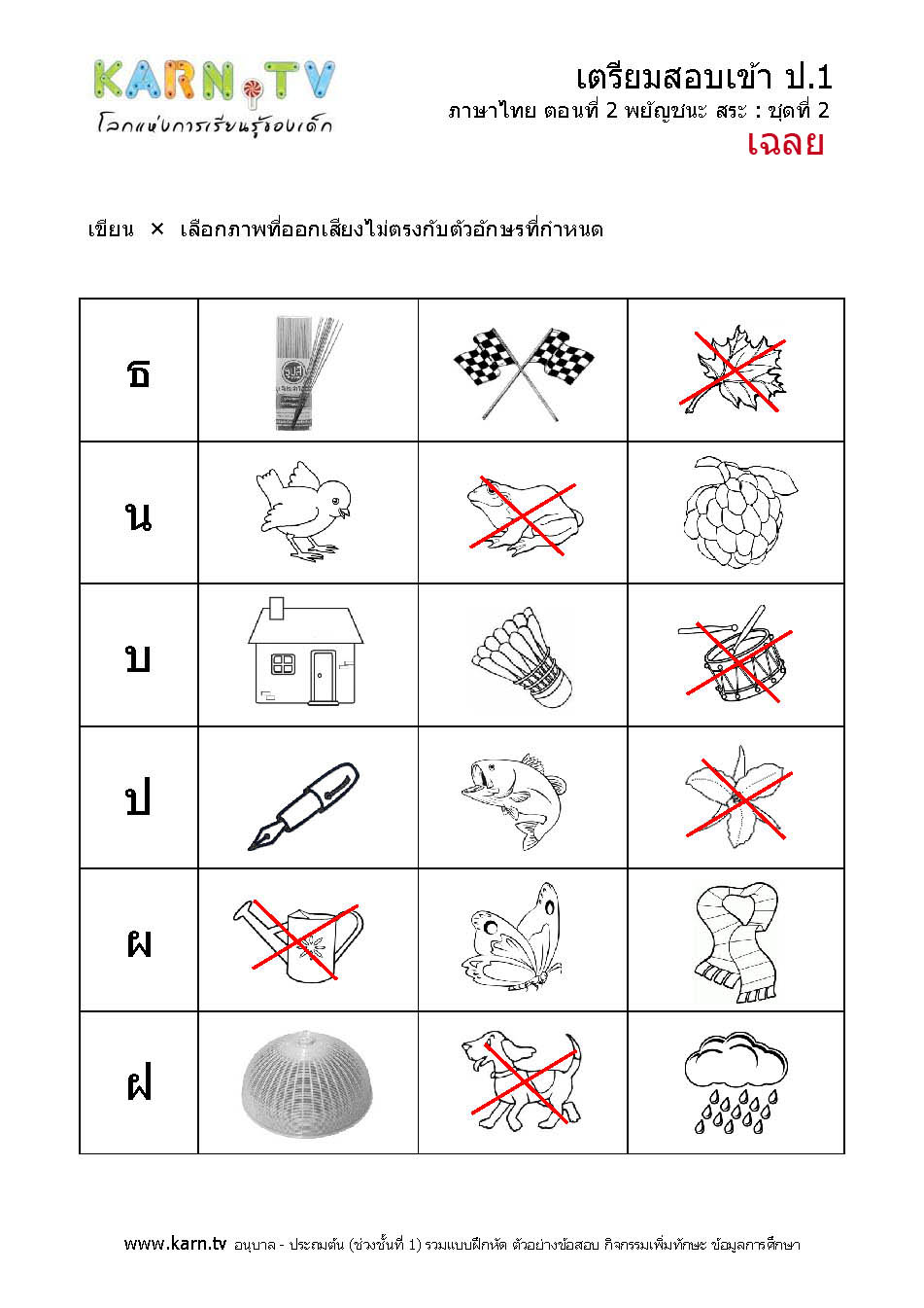 ภาษาไทย 2 พยัญชนะ สระ ตัวสะกด ชุด 2 (เฉลย)